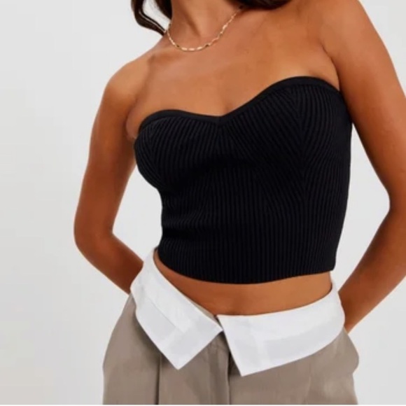 Express Tops - Express Strapless Crop Top Sz S Black Zip Back